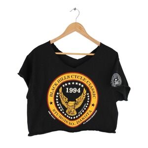 Vintage Black Hills Sturgis Biker Cropped T-Shirt 1994 Black Women's S/M
